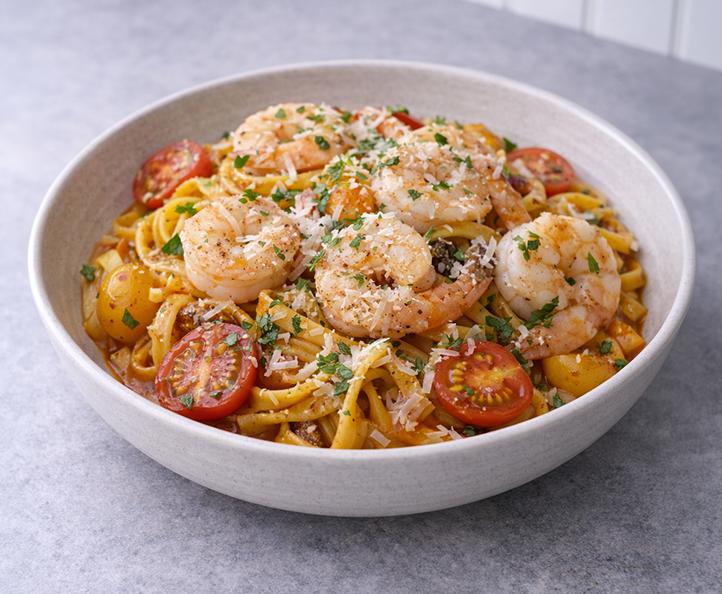 Garlic Butter Fettuccine Pomodoro with Shrimp 