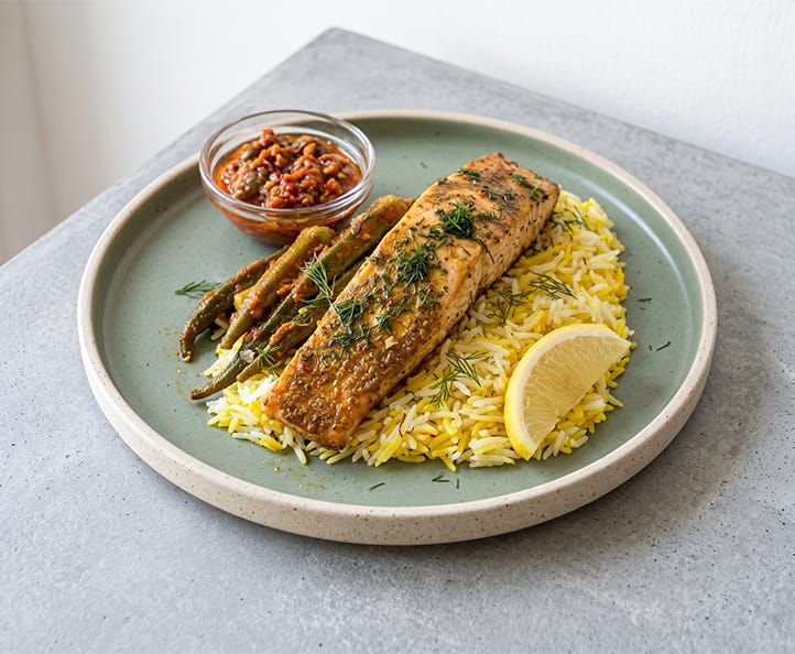 Salmon Harra with Saffron Rice
