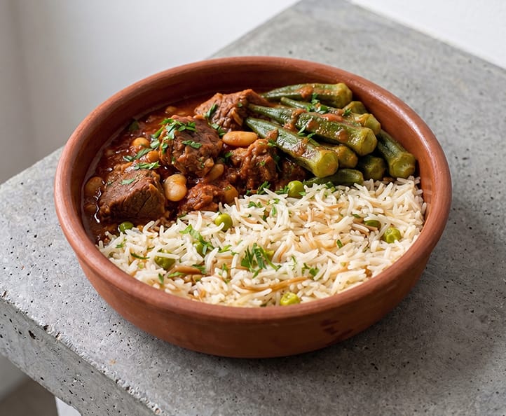 Middle Eastern Beef Stew & Green Pea Rice