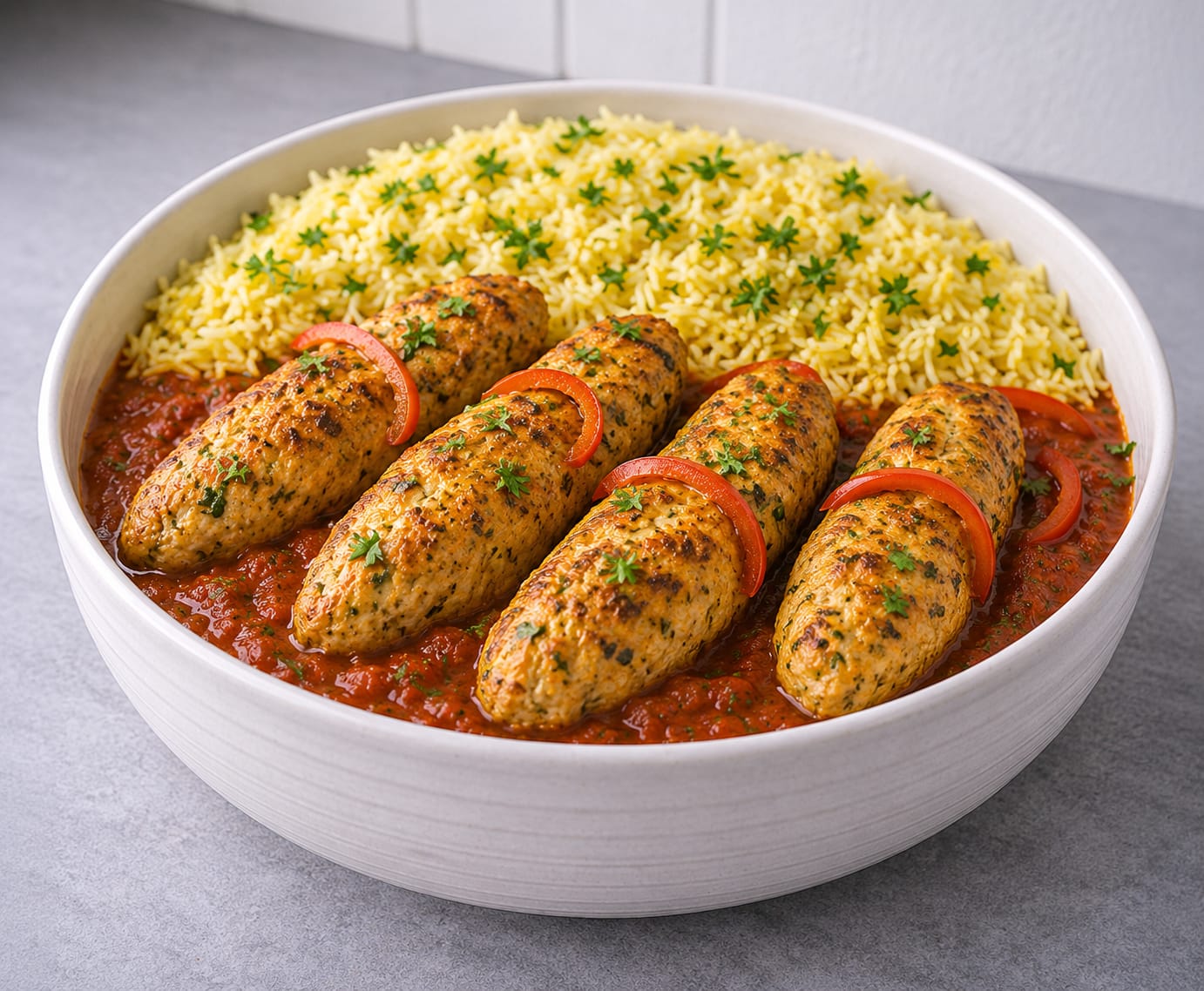 Chicken Kofta & Turmeric Rice